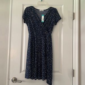 Stitch Fix Kayleigh Brand Arnett Faux Wrap Knit Dress in Navy and Cream NWT